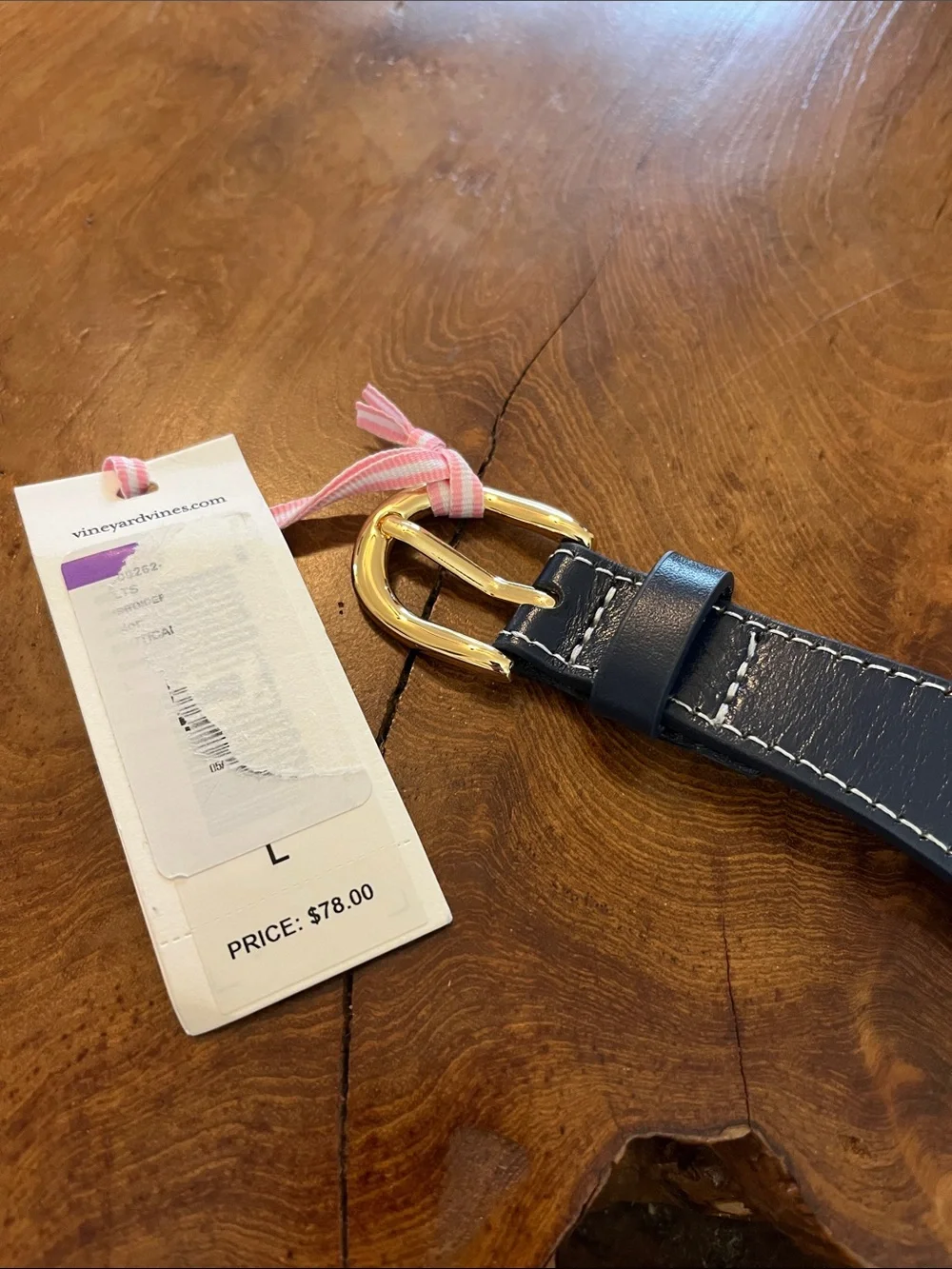 Vineyard Vines Navy Woven Belt with Red Lobsters and Gold Buckle